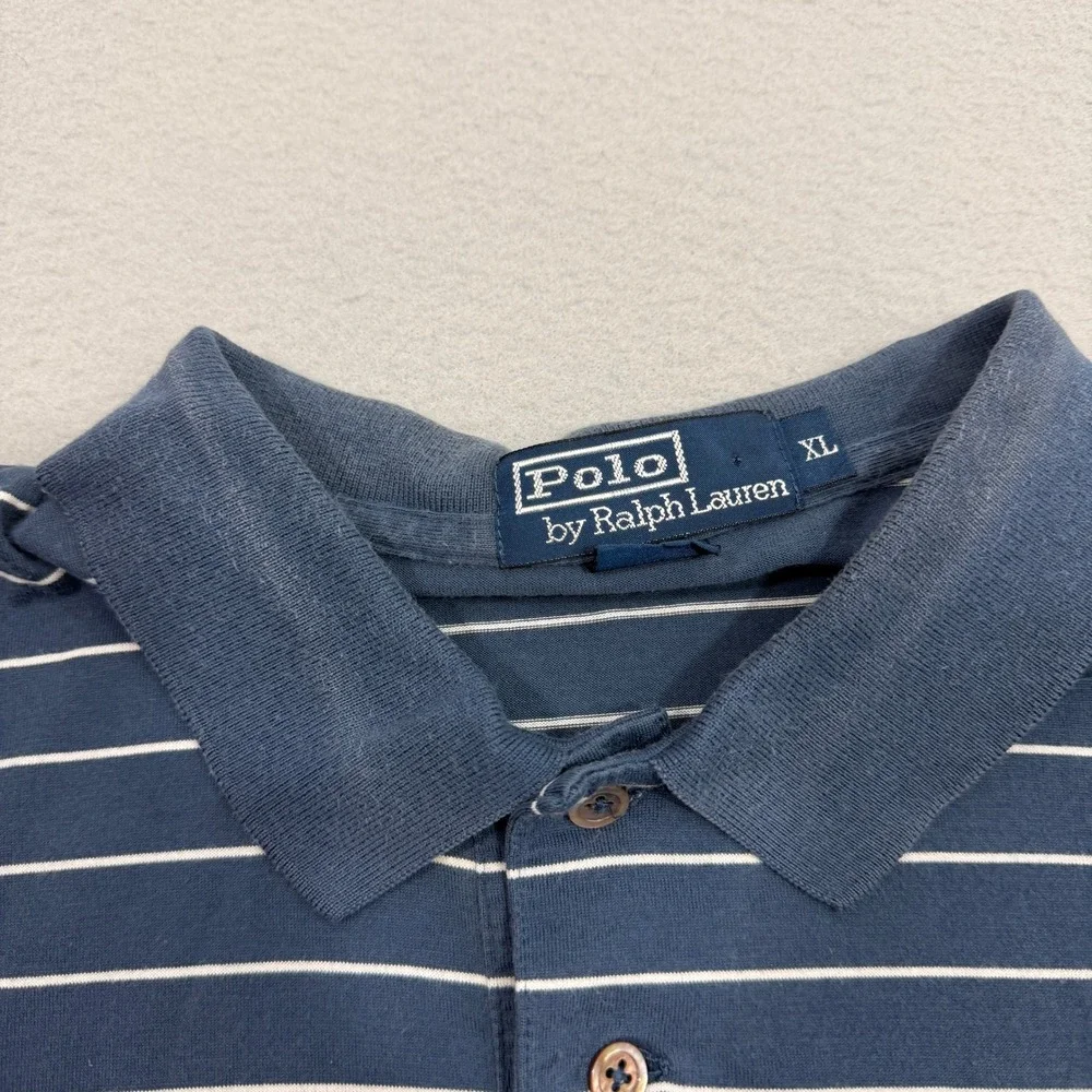 Vintage Polo Ralph Lauren Polo XL Blue Striped Short Sleeve Cotton Preppy 90s